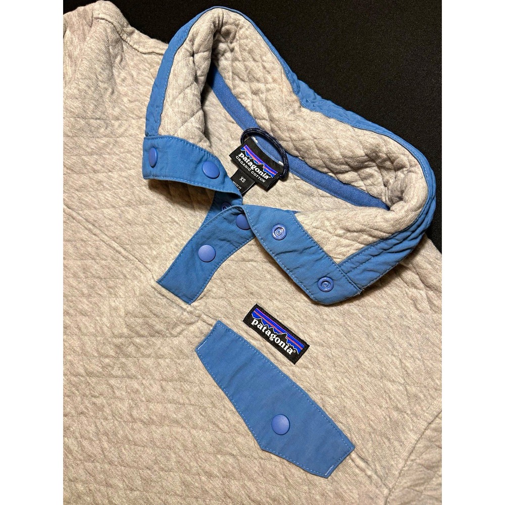 Patagonia Womens Organic Cotton Quilt Snap-T Pullover Gray Blue XS 25282